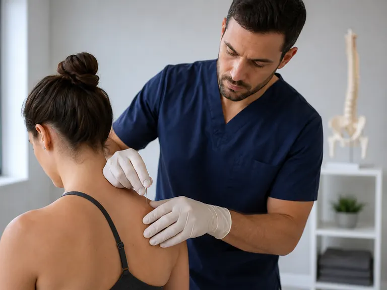 Punción seca aplicada por fisioterapeuta para contracturas musculares